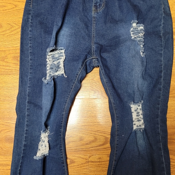 Unbranded Womens Distressed Bell Bottom Ripped Frayed Jeans - Picture 3 of 7